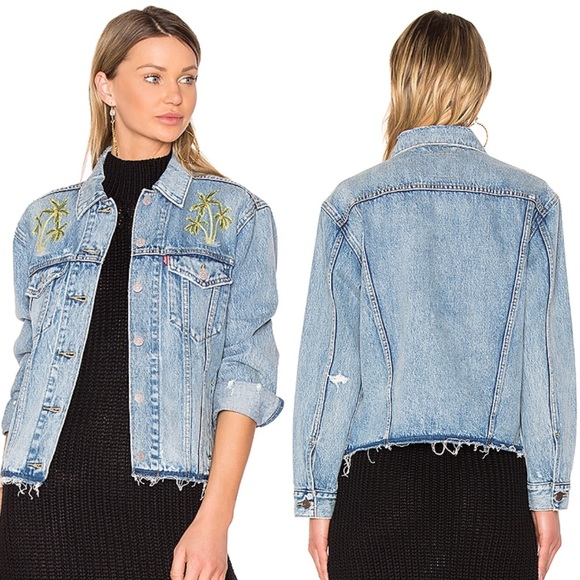 levi’s • palm embroidered medium wash denim jacket - Picture 6 of 6